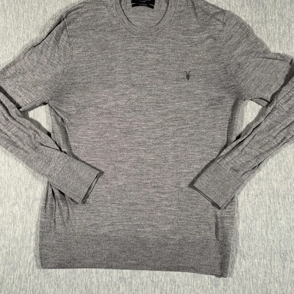 AllSaints Sweater Mens Extra‎ Large Gray 100% Merino Wool Crewneck Logo